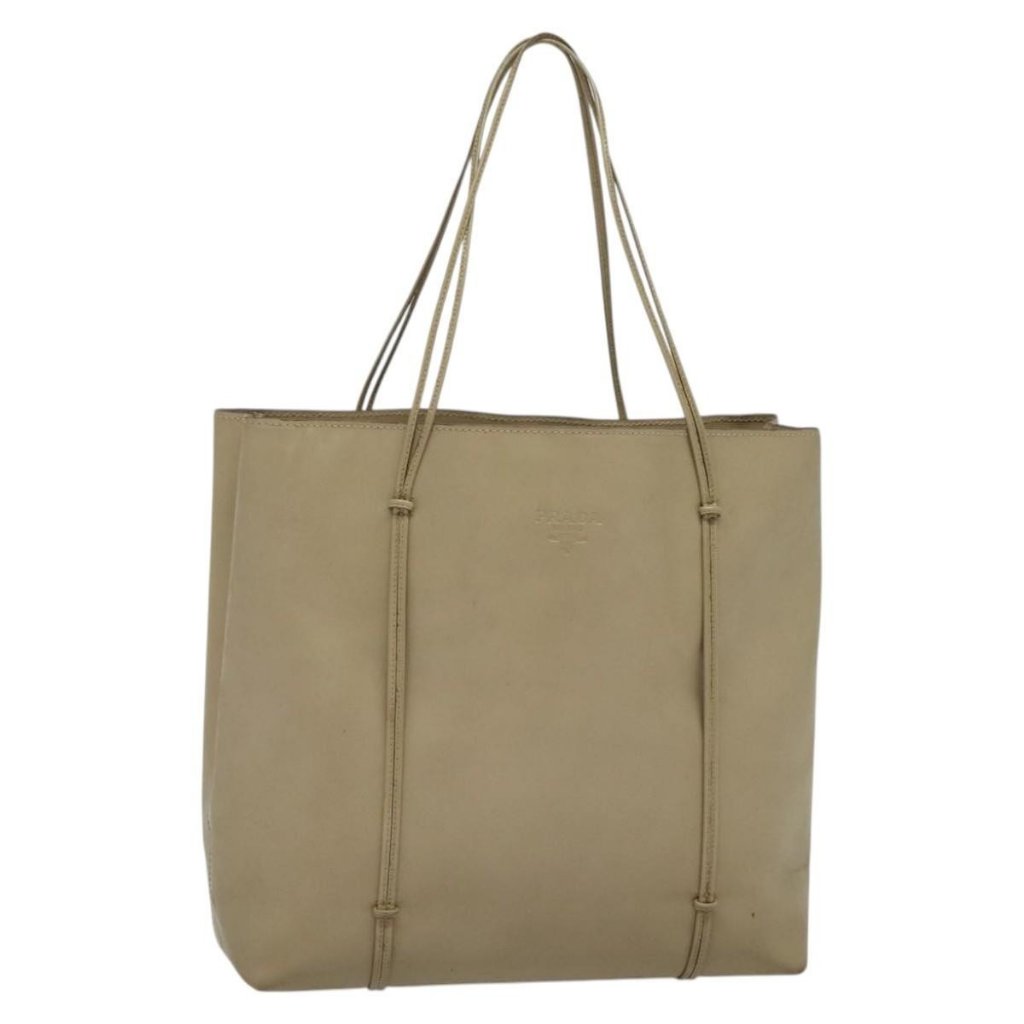 Prada Hand Bag Patent Leather Beige Auth 137502